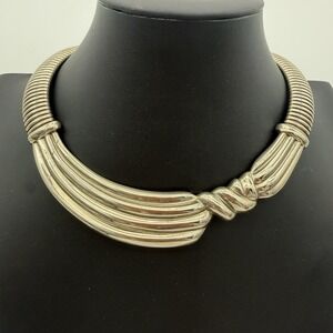 Vtg Egyptian Revival Necklace Collar Nefertiti Style Tubogas Omega Modernist